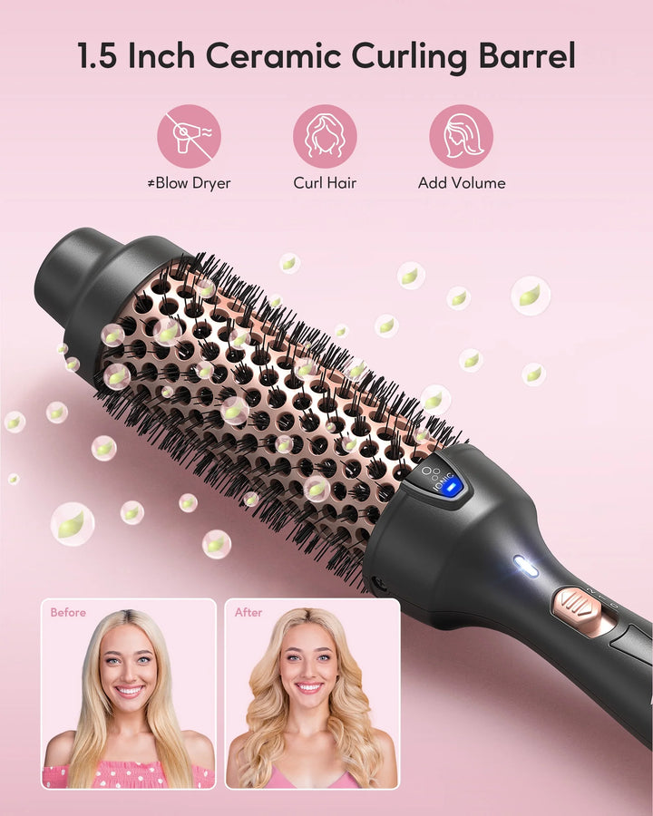 Thermal Brush for Blowout Look, 1 1/2 Inch Ionic Heated Nylon Brush Get Natural Curls, Rose Gold