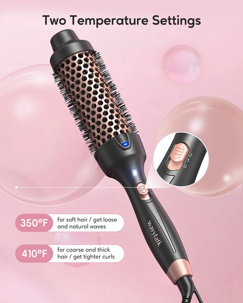 Thermal Brush for Blowout Look, 1 1/2 Inch Ionic Heated Nylon Brush Get Natural Curls, Rose Gold