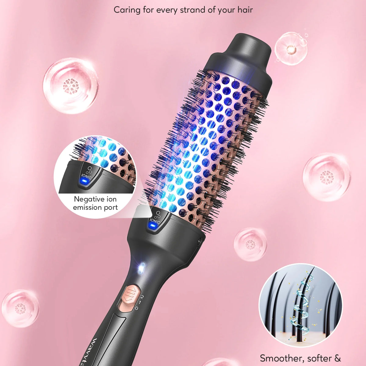 Thermal Brush for Blowout Look, 1 1/2 Inch Ionic Heated Nylon Brush Get Natural Curls, Rose Gold