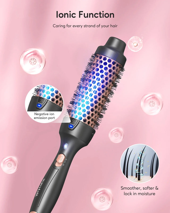 Thermal Brush for Blowout Look, 1 1/2 Inch Ionic Heated Nylon Brush Get Natural Curls, Rose Gold