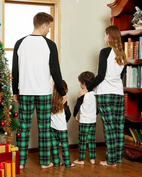 Christmas Letter Contrast Top and Plaid Pants Family Matching Pajamas Sets (Flame Resistant) 462546