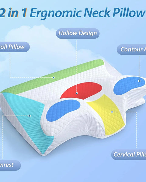 1Pc Memory Foam Cervical Pillow, 2 in 1 Ergonomic Contour Orthopedic Pillow for Neck Pain, Contoured Support Pillows,Neck Pillow