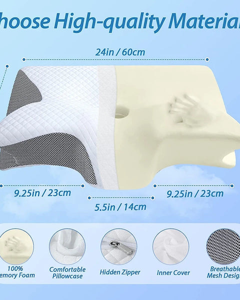 1Pc Memory Foam Cervical Pillow, 2 in 1 Ergonomic Contour Orthopedic Pillow for Neck Pain, Contoured Support Pillows,Neck Pillow