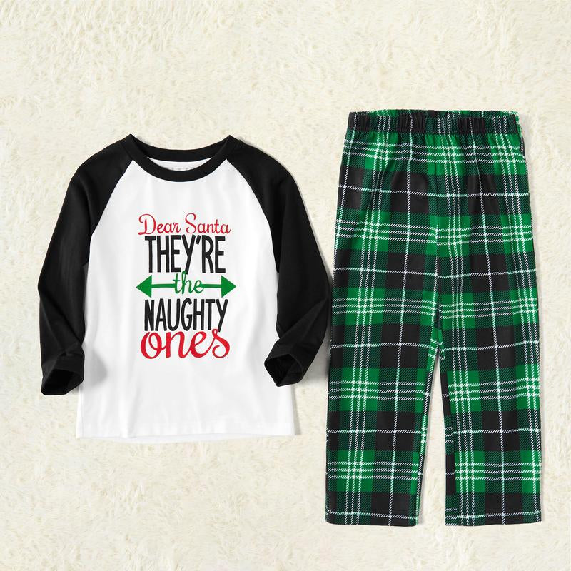 Christmas Letter Contrast Top and Plaid Pants Family Matching Pajamas Sets (Flame Resistant) 462546