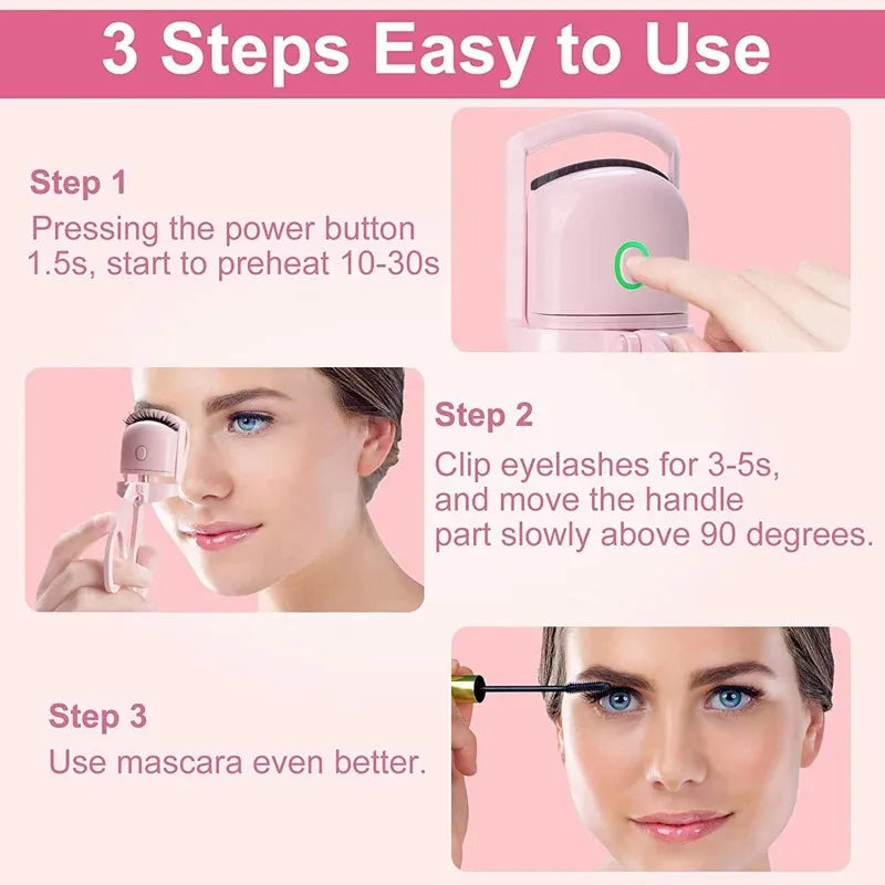 Heated Eyelash Curler Electric 2-Level Temperature Control Long-Lasting Curling and Shaping Portable Rechargeable Eyelash Curler